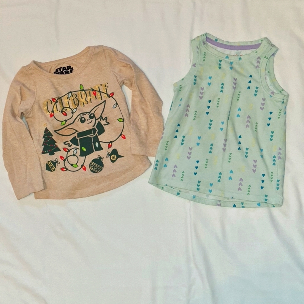 Bundle of 2 tops, Star Wars Christmas long sleeve, Cat and Jack sleeveless Sz 3T